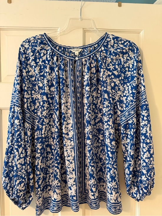 Max Studio Tops - Women’s Max Studio Blue and White Floral Peasant Blouse